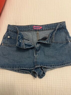 Edikted Mid Blue Denim Short Shorts